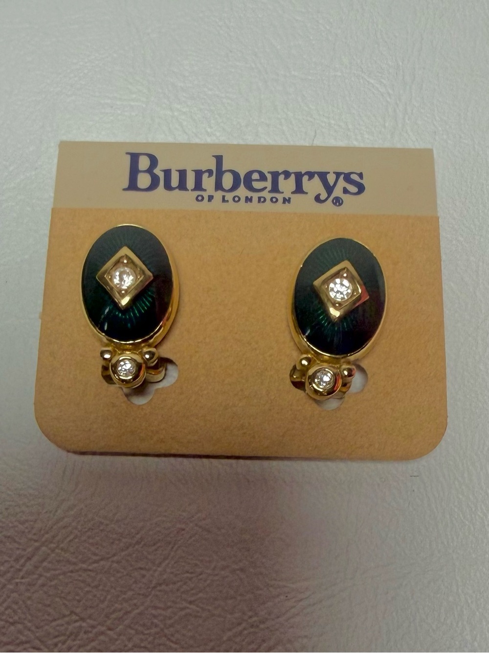 Burberrys of London New Vintage Green Enamel and Gold-Tone Crystal Clip Earrings